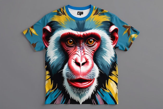 Next Print Front of TShirt with Face of Mandrill Monkey Pattern