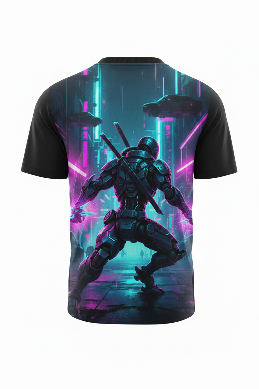 Cyberpunk Mech Ninja Warrior Neon Streetwear T-Shirt
