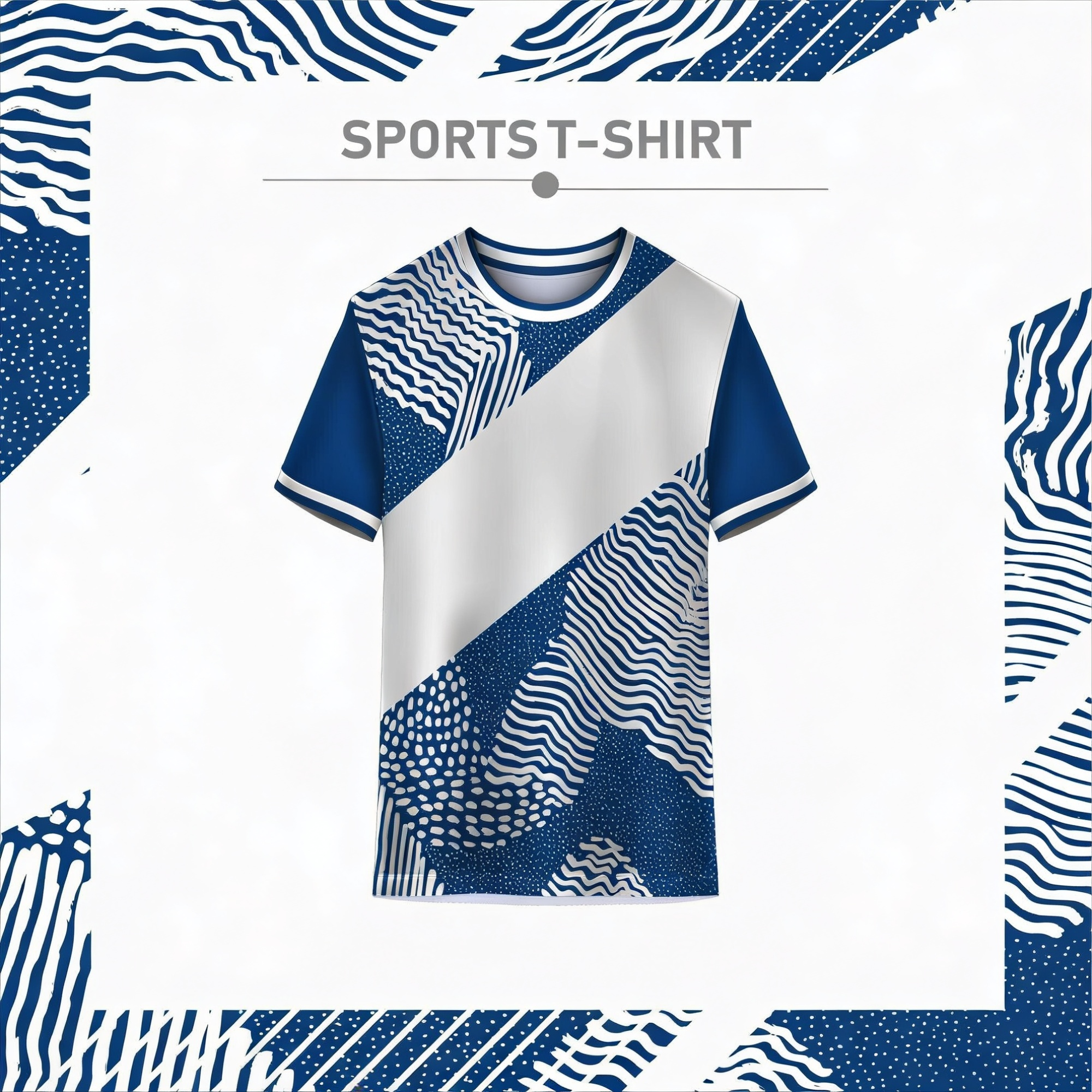 Geometric blue grey sports t-shirt front view for custom team wear