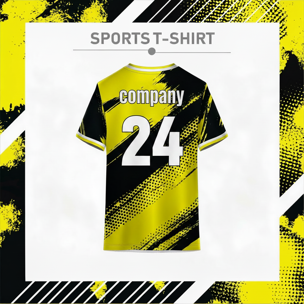 Yellow and black athletic jersey with geometric pattern back view