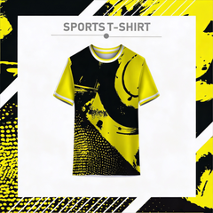 Geometric yellow and black dry fit sports t-shirt front view