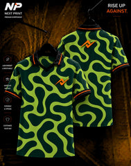 Green abstract wave sublimation polo sports jersey with front and back view by Next Print