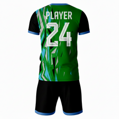 Green black athletic sports jersey with shorts back side view