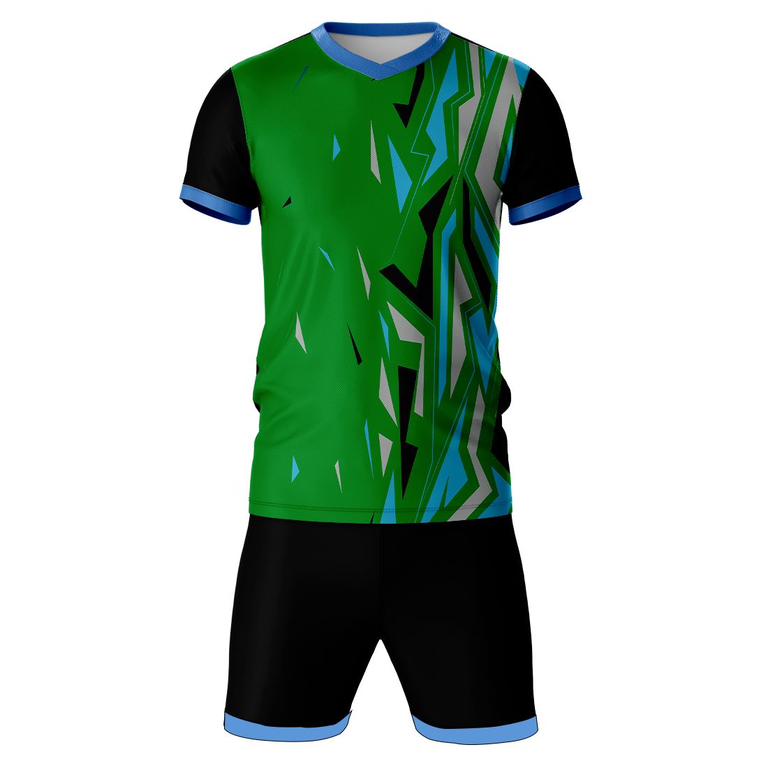 Green black sports jersey with shorts front view for men