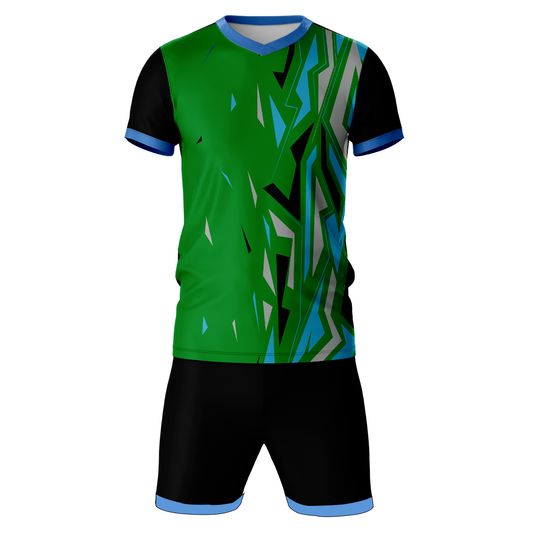 Green black sports jersey with shorts front view for men