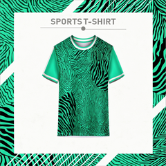 Green and black zebra print sports t-shirt front view