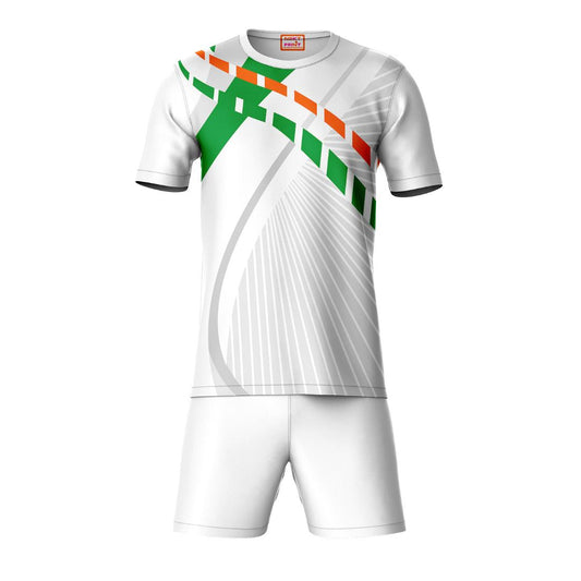 Green grey sports t-shirt with white shorts co-ord set front view