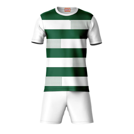 Green grey striped sports t-shirt with white shorts co-ord set front view