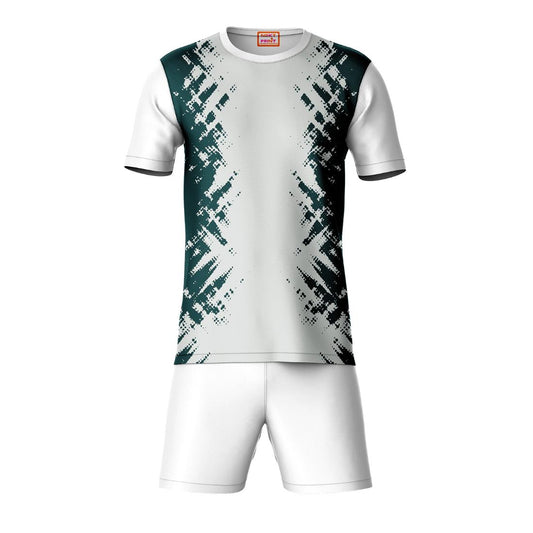 Green pattern sports t-shirt with white shorts coord set front view for men
