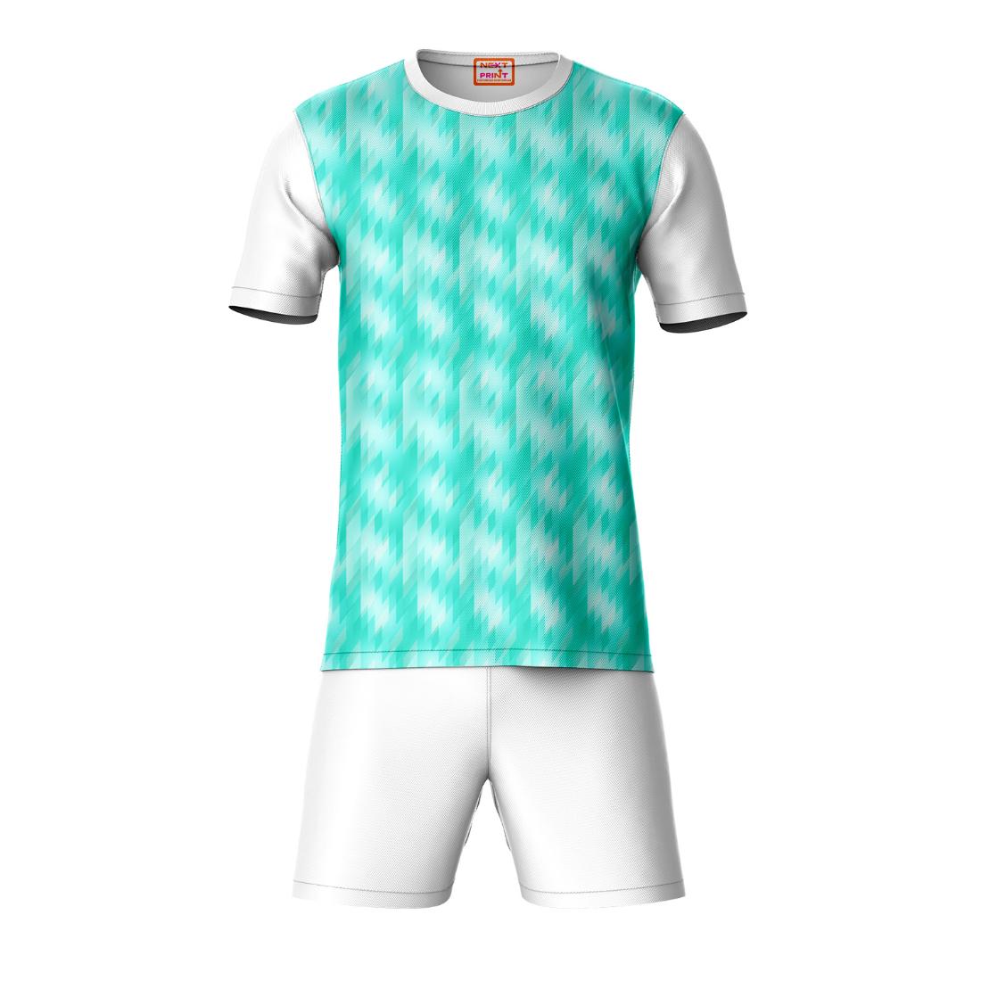 Green sports t-shirt with white shorts coord set front view for men