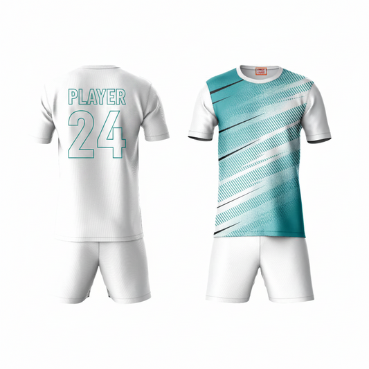 Green teal activewear t-shirt with white shorts back view