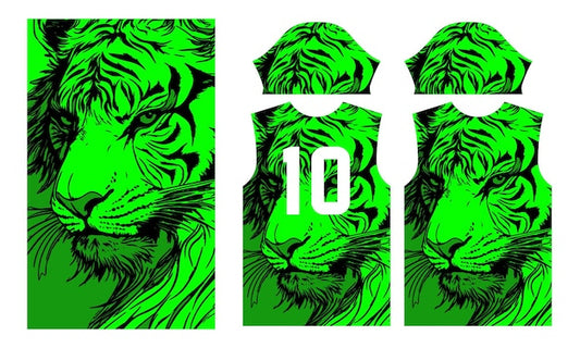 Next Print Round Neck Green Tiger Design for Sportswear and Jersey.