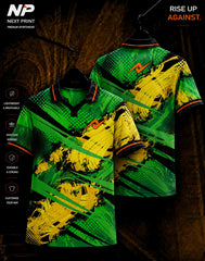Green yellow and black abstract energy sublimation polo sports jersey front and back by Next Print