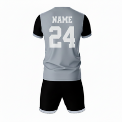 Grey black athletic sports jersey with shorts back side view