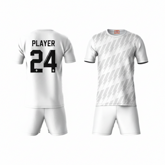Grey patterned activewear t-shirt with white shorts back view