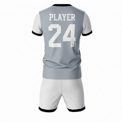 Grey athletic sports jersey with white shorts back side view
