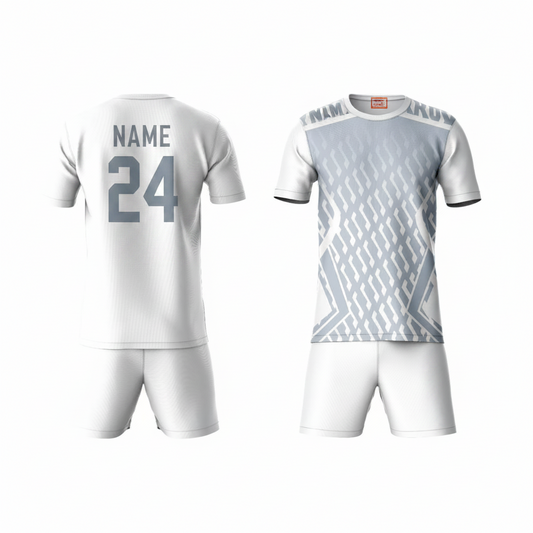 Grey activewear t-shirt with white shorts back view