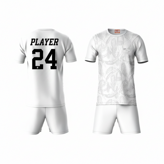 Grey activewear t-shirt with white shorts back view