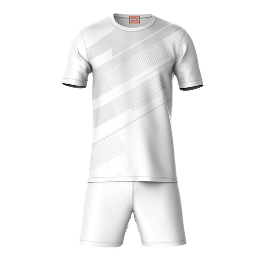 Grey striped sports t-shirt with white shorts co-ord set front view