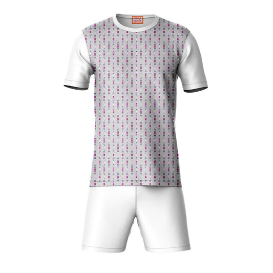 Grey white sports t-shirt with white shorts co-ord set front view