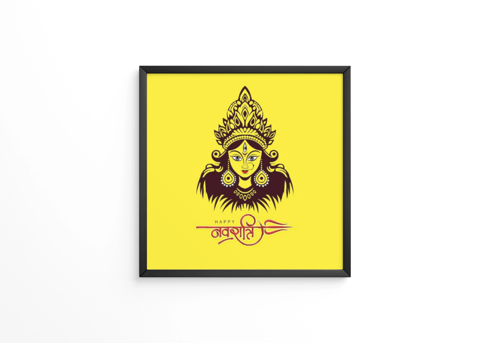 Happy navratri festival greeting with maa durga face frame - Next Print