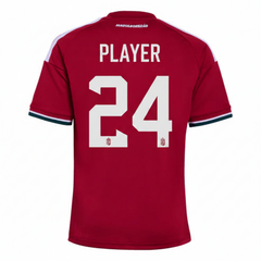 Back view of Hungary 2026 red round neck football jersey with white shoulder accents and tricolor sleeve trim