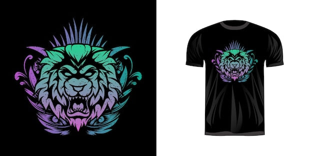 Next Print Illustration head lion with neon coloring for tshirt design
