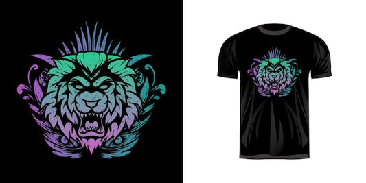 Next Print Illustration head lion with neon coloring for tshirt design