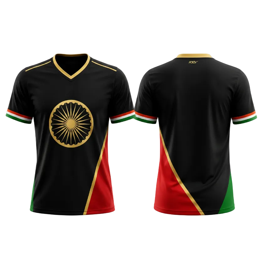 Independence 2026 Black Gold Freedom Crest Sports Jersey side angle view