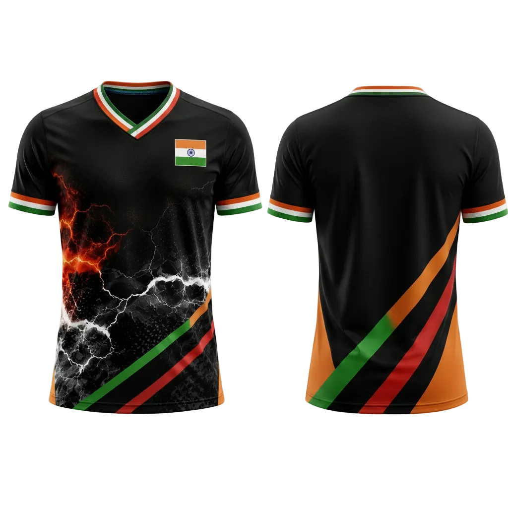 Independence 2026 Black Tricolour Lightning Force Sports Jersey side angle view