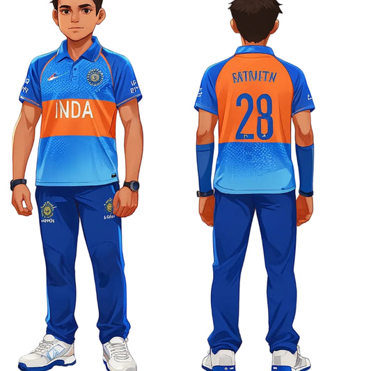 Next print India Cricket Kids Jersey & pants  Blue – Printed Name Number Cricket Dress Online