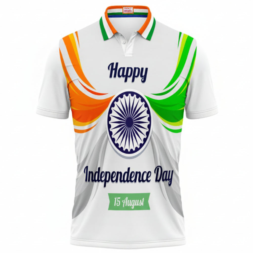 India Happy Independence Day 15 August Ashoka Chakra Tricolor Wave Patriotic Polo T-Shirt