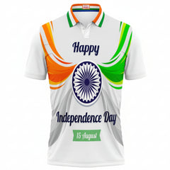 India Happy Independence Day 15 August Ashoka Chakra Tricolor Wave Patriotic Polo T-Shirt