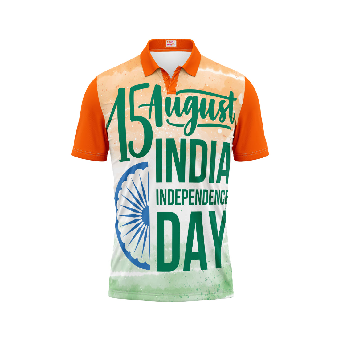 India Independence Day 15 August Typography Ashoka Chakra Patriotic Polo T Shirt with National Pride Design | NextPrint