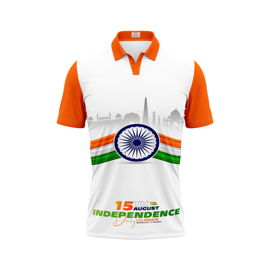 India Independence Day 15th August Ashoka Chakra tricolor wave patriotic polo t-shirt design