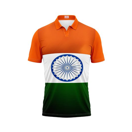 India Independence Day Classic Tricolor Ashoka Chakra Polo T Shirt with Indian Flag Inspired Design | NextPrint