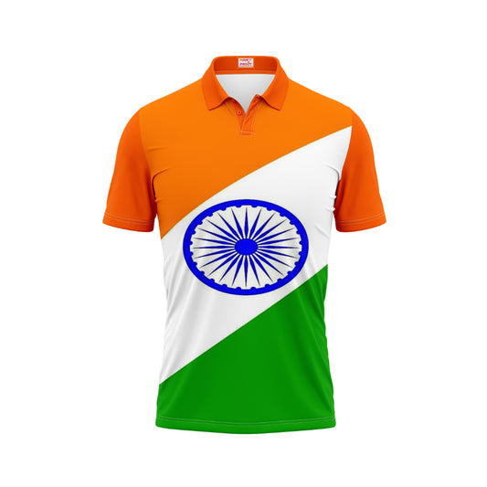 India Independence Day Classic Tricolor Ashoka Chakra Patriotic Polo T-Shirt with Indian Flag Inspired Design | NextPrint