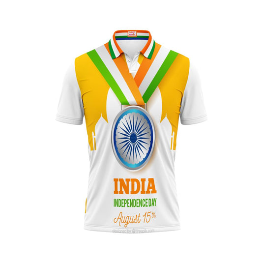 India Independence Day Medal Winner Ashoka Chakra Patriotic Polo T-Shirt with August 15 Celebration Design | NextPrint
