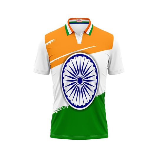 India Independence Day Oversized Ashoka Chakra Tricolor Patriotic Polo T-Shirt with Indian Flag Inspired Design | NextPrint