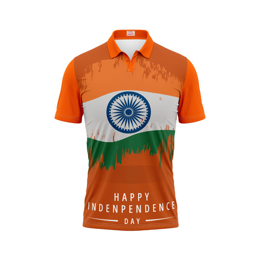 India Independence Day tricolor paint brush Ashoka Chakra patriotic polo t-shirt design