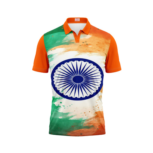 India Independence Day watercolor tricolor Ashoka Chakra patriotic polo t-shirt design