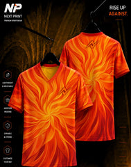 Inferno Collection Solar Vortex Orange Gold V-Neck Sublimation Sports Jersey Front and Back Mockup