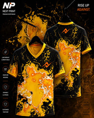 Inferno Lava black yellow and orange sublimation V-neck custom sports jersey by Next Print