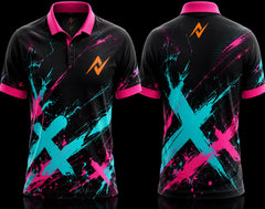 Black and gold K-Pop performance jersey with luxury dragon artwork, front and back view featuring a minimalist chest logo and full dragon back design.