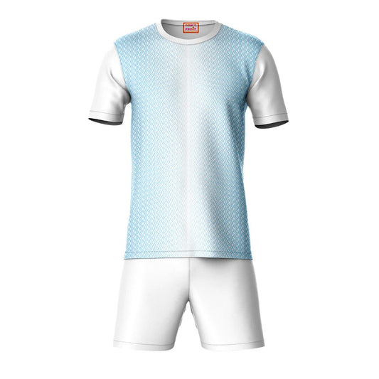 Light blue gradient sports t-shirt with white shorts co-ord set front view