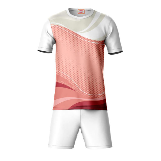 Light red sports t-shirt with white shorts co-ord set front view