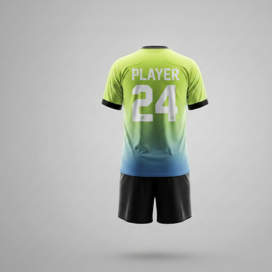 Lime gradient sports jersey with black shorts back view
