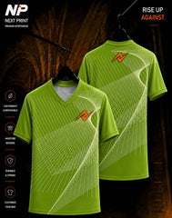 Lime green abstract wave line sublimation V-neck sports jersey front and back by Next Print