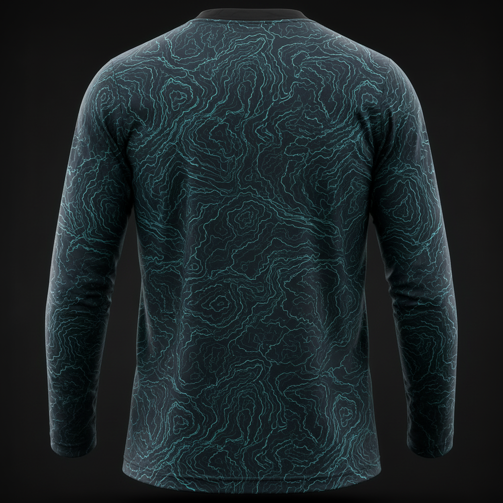 Bass Fishing T-Shirt for Men – Topographic Long Sleeve Performance Fishing Tee in Aqua Black