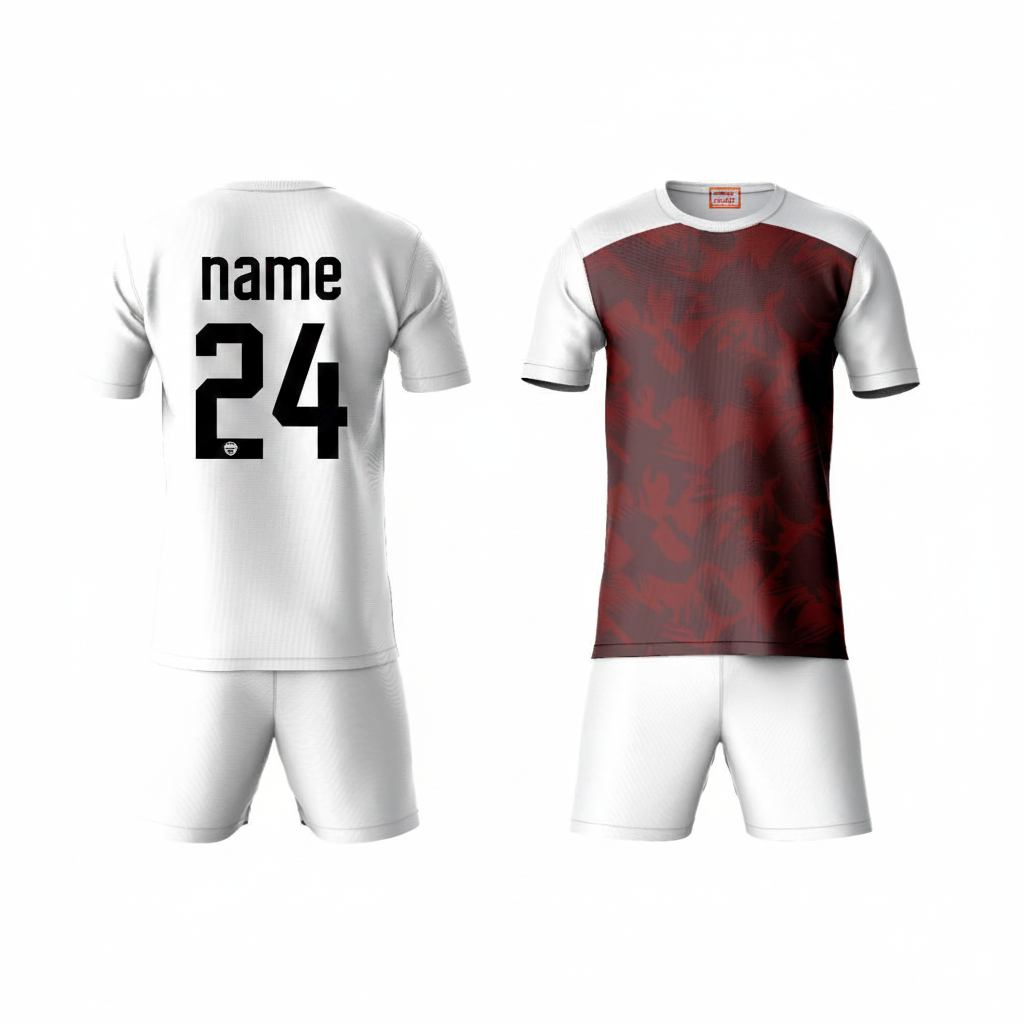 Maroon activewear t-shirt with white shorts back view